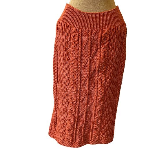 ARAN Woollen Mills merino wool cable knit midi form fit burnt orange skirt NWT - Picture 1 of 9